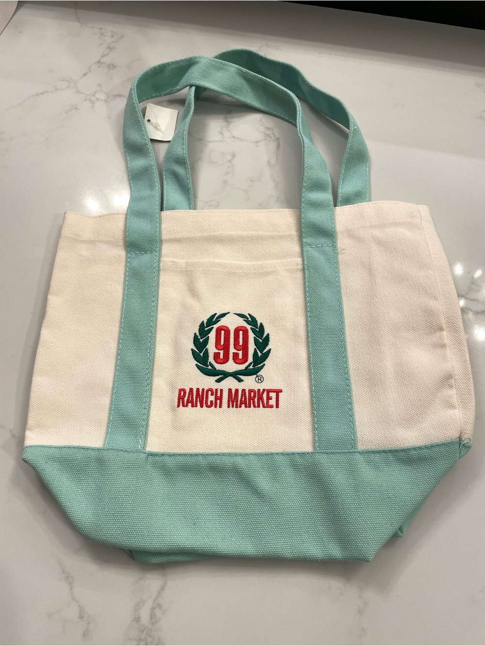 Canvas Tote Bag in Cream and Light Teal